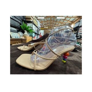 INC Tan Strappy Sandals with multi color heels size 9.5